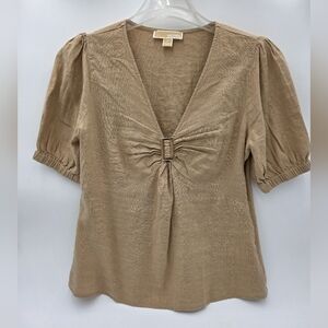 Michael Kors Linen Blend Puff Sleeve Top - Size M